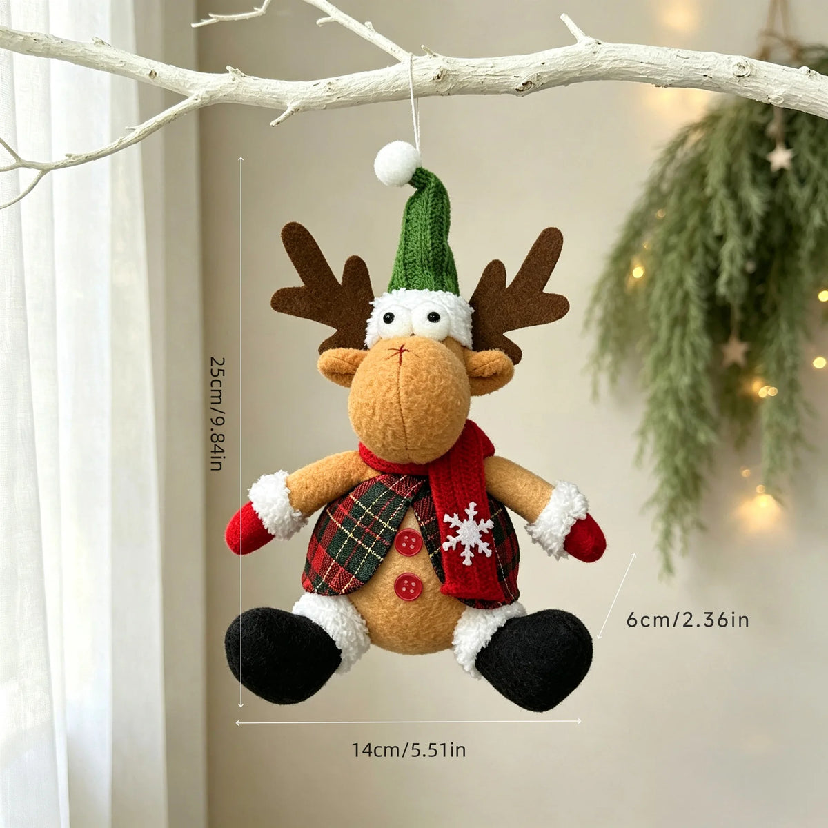 Christmas Tree Plush Hanging Ornaments Santa Snowman Reindeer Doll Pendants Tartan Cloth Xmas Home Holiday Party Decoration Gift