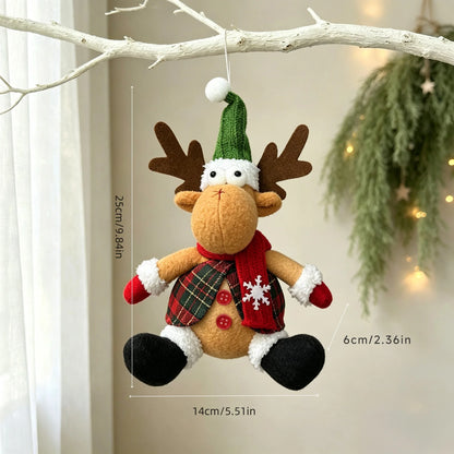 Christmas Tree Plush Hanging Ornaments Santa Snowman Reindeer Doll Pendants Tartan Cloth Xmas Home Holiday Party Decoration Gift