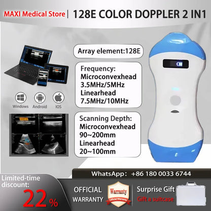 Portable WIFI Ultrasound Scanner Machine Wireless Ultrasound Probe Scanner Machine Support iOS Android Windows Free Suitcase