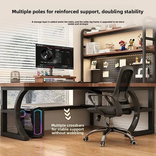 Computer Desk Corner Multi Functional Double Writing Table L Shaped Office Desk with Bookshelf Study Desk for Home Furniture