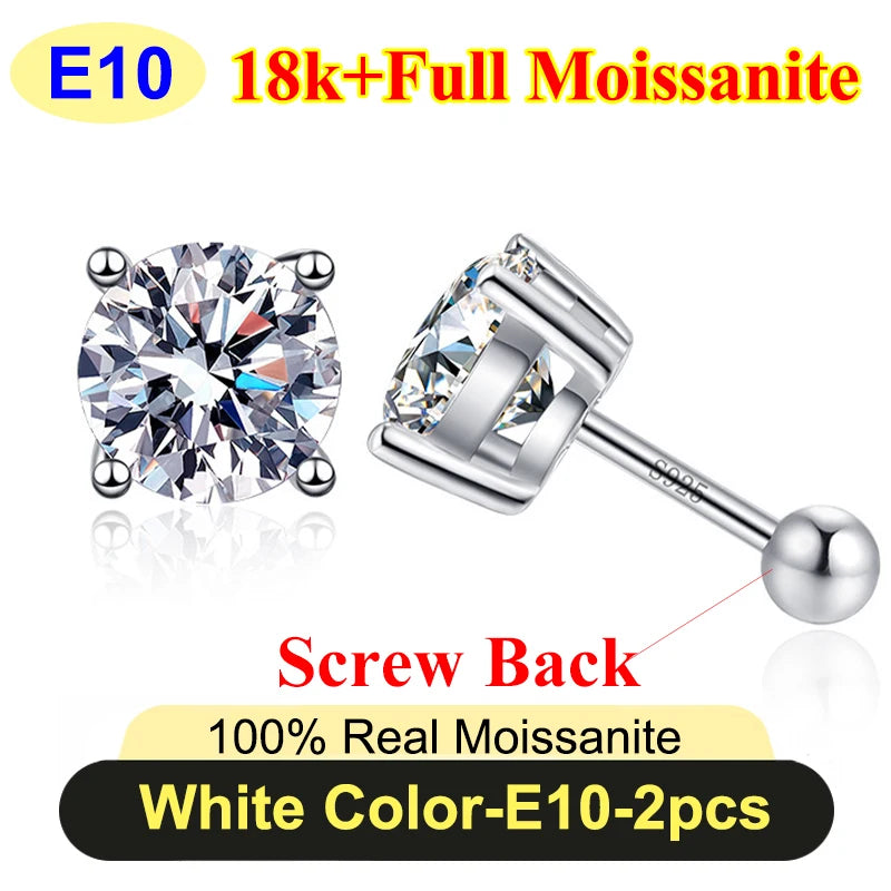 Premium 0.5-3ct Moissanite Diamond Stud Earrings for Women Original 925 Sterling Silver Screw Back Women Moissanite Earring