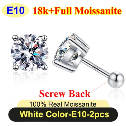 Premium 0.5-3ct Moissanite Diamond Stud Earrings for Women Original 925 Sterling Silver Screw Back Women Moissanite Earring