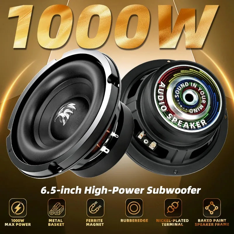 1pcs 6.5 Inch Car Subwoofer 1000W Stereo Mid Bass Car Speakers For High Fidelity Modification Multimedia Home Theater Car Audio