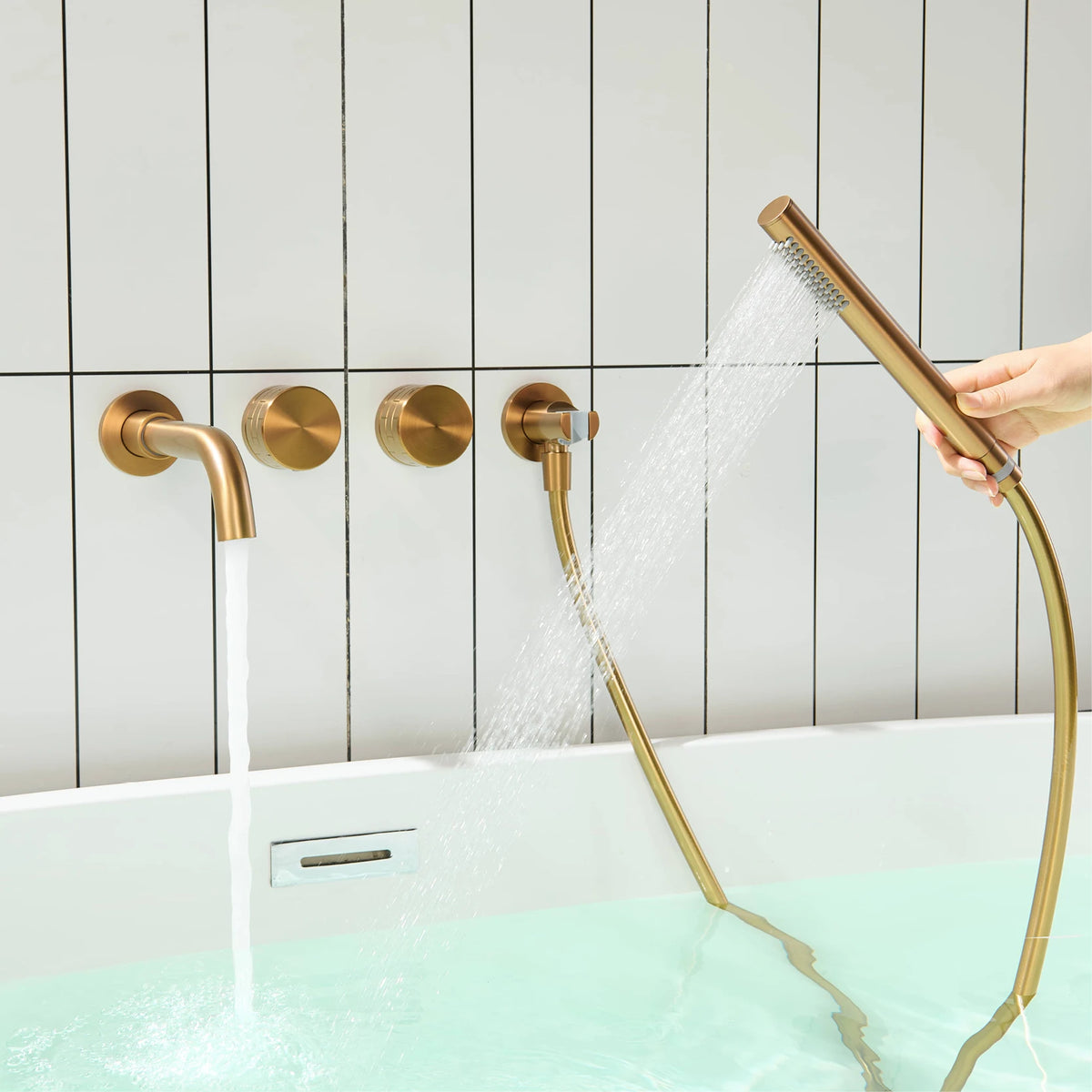 AITANA Luxury Bathroom Wall Mounted Bathtub Faucet Gunmetal Gray Brass Dual Handle Cold Hot Water Mixer 2 Function Embedded