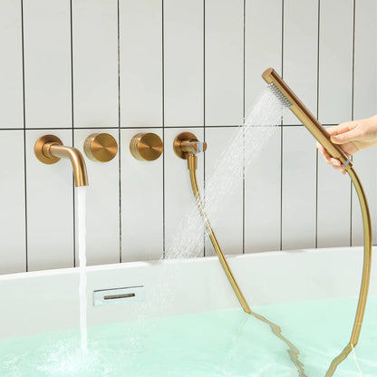 AITANA Luxury Bathroom Wall Mounted Bathtub Faucet Gunmetal Gray Brass Dual Handle Cold Hot Water Mixer 2 Function Embedded