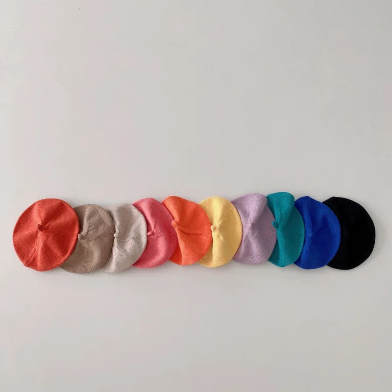 Beret Children's Stylish Hat Spring and Autumn Korean Version Boys and Girls Baby Candy Color Knitted Hat Cute Wool Painter Hat