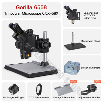 Qianli Gorilla 6558 Trinocular Microscope 6.5X-58X Zoom Industrial Thermal 4K Camera For Mobile Phones Motherboard Repair Tools