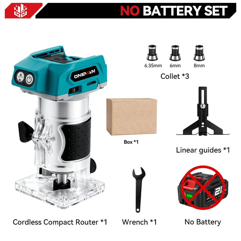 ONEVAN 1600W Brushless Electric Trimmer 5 Gears Cordless Woodworking Engraving Slotting Milling Router For Makita Battery Pin