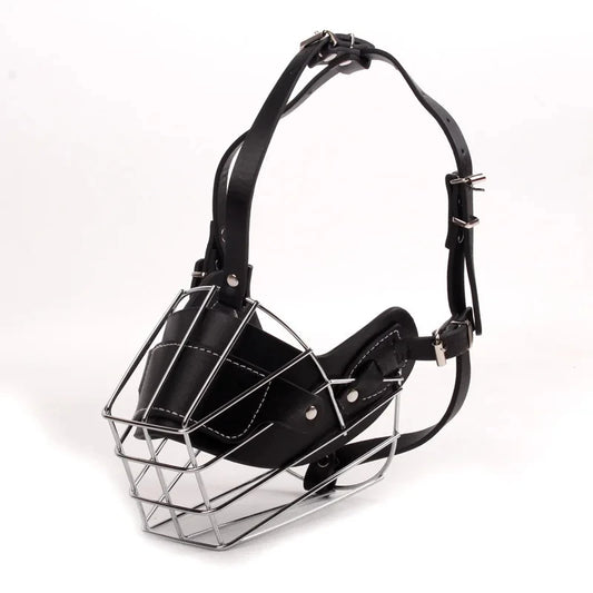 Dog Muzzle Anti Biting Pet Mouth Mask Adjustable & Breathable Leather Metal Muzzle Protection Cover for Dog Accessories