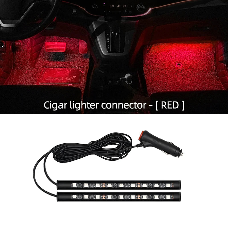 5V/12V Car Interior Backlight Ambient Mood Foot Light with Cigarette Lighter USB Decorative Atmosphere Lamp Car Accessories
