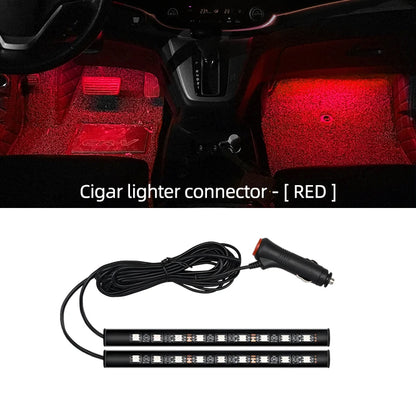 5V/12V Car Interior Backlight Ambient Mood Foot Light with Cigarette Lighter USB Decorative Atmosphere Lamp Car Accessories