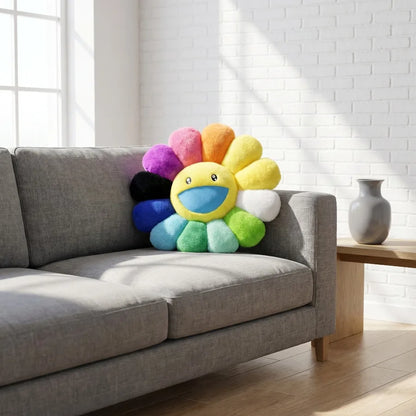 Kawaii Sunflower Stuffed Cushion Doll Flower Cute Smile Rainbow Sunflower Decorative Pillow Plush Toy Office Back Cushion Gift