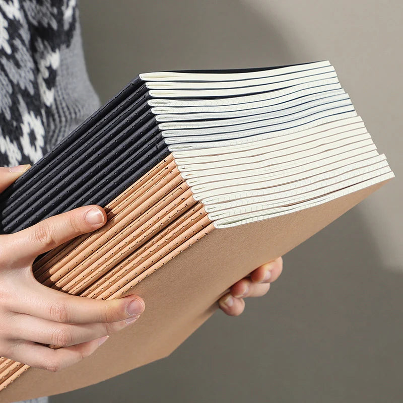 6 pcs A4 Kraft Paper Notebook,36 Sheets 72 Pages/Book Horizontal Line Blank Grid Inner Page Student Learning Testbook QP-66