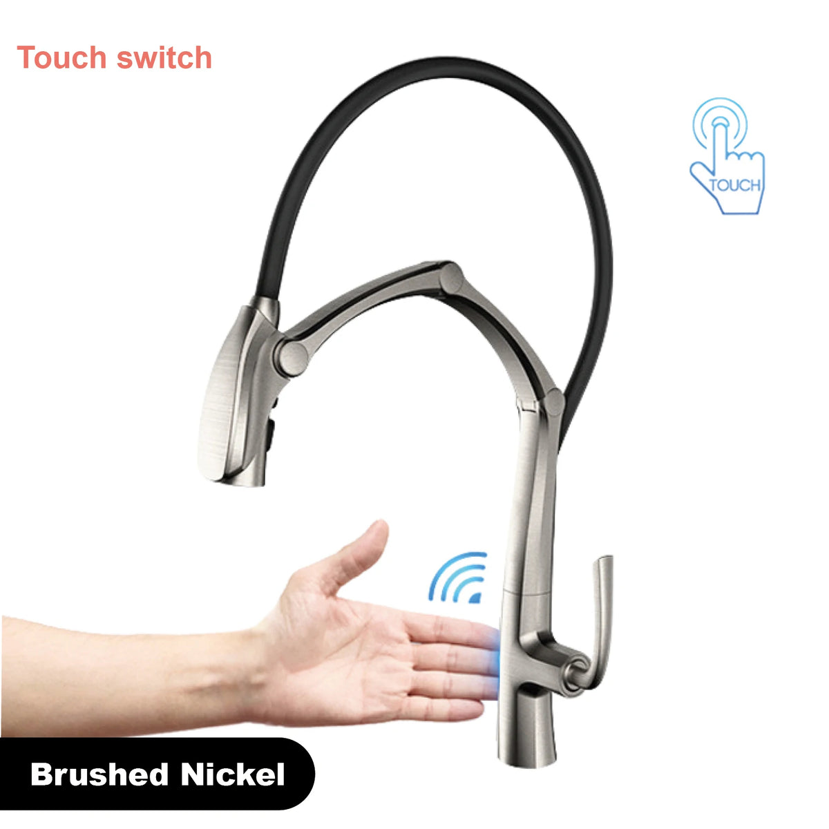 Luxury Gunmetal Brass Kitchen Faucet with LED Display,Sensor&Pull-Out 3-Function Spray,Touchless High Pressure Water-Saving Tap