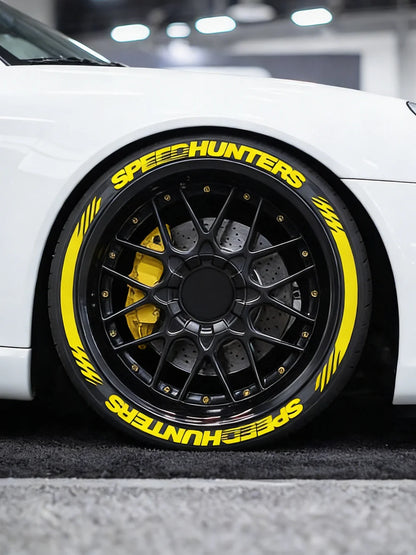 Yellow SPEEDHUNTERS 3D Tire Letter Sticker Car Auto Wheel Decor Decals Water Proof Trendy Vehicle Wheel Styling No Glue Required