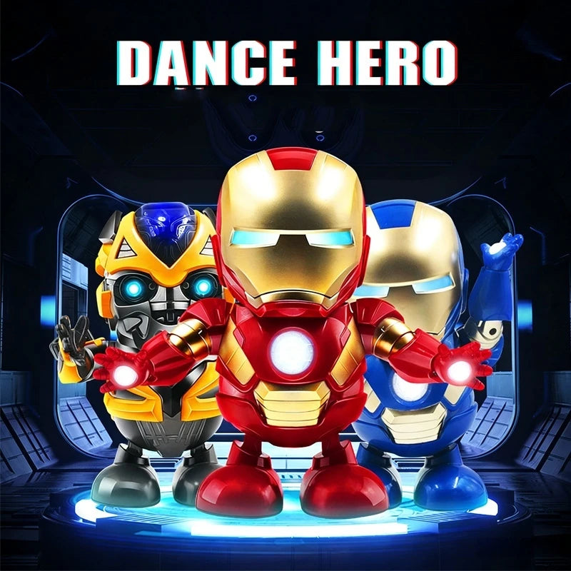 Marvel Iron Man LED Light Action Figure - Singing Dance Spiderman Robot Model Avengers Super Hero Doll for Kids Christmas Gift
