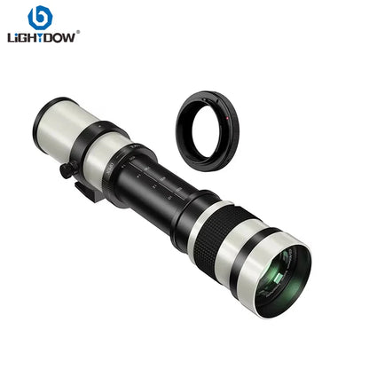 Lightdow 420-800mm F8.3-F16 Manual Zoom Super Telephoto Lens with T Mount Ring for Nikon Canon Sony Fuji Olympus Camera Lenses