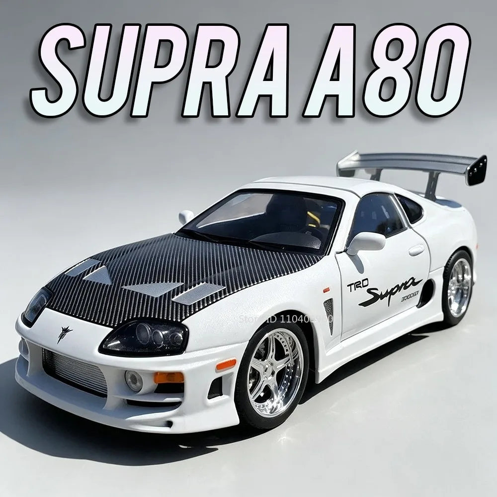 1:24 Scale Supra A80 911 GT3RS Supercar Model Toy Alloy Diecast Shock Absorption Doors Opened Sound Light Collection Sports Cars