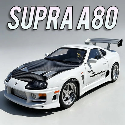 1:24 Scale Supra A80 911 GT3RS Supercar Model Toy Alloy Diecast Shock Absorption Doors Opened Sound Light Collection Sports Cars