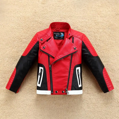 Spring and Autumn Children's Jacket New Boys' and Girls' Splicing Breathable Motorcycle Leather Jacket 90-160cm