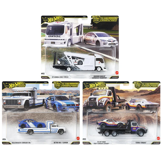 Hot Wheels FLF56-L Team Transport,Camaro Honda Civic Type R Volkswagen Corrado,1:64 Diecast Model Collection's GiftI