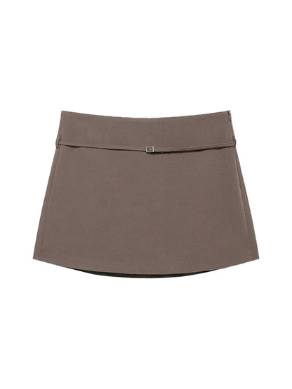Women's Solid Color Skort with Belt Side Zipper Casual Shorts Skirts Fashionable And Stylish Women's Clothing
