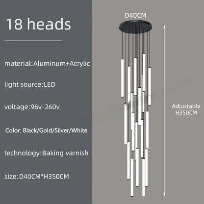 Nordic Stairs LED Long Chandeliers Minimalist Duplex Attic Living Room Kitchen Pendant Lights Home Decoration Ceiling Chandelier