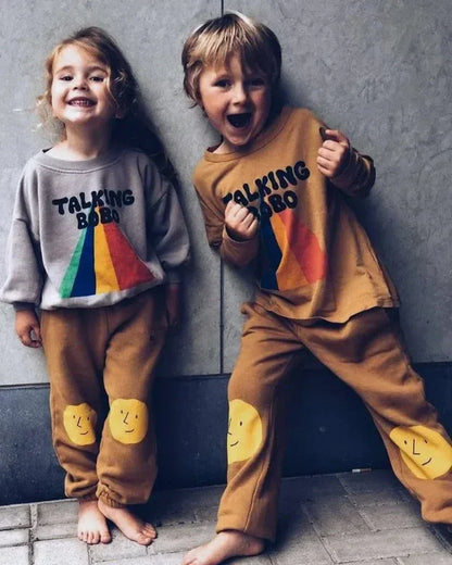 Autumn/Winter INS Korean Style Boys' and Girls' Cartoon Printed Underpants with Velvet Lace Up Guard Sports Children's Pants