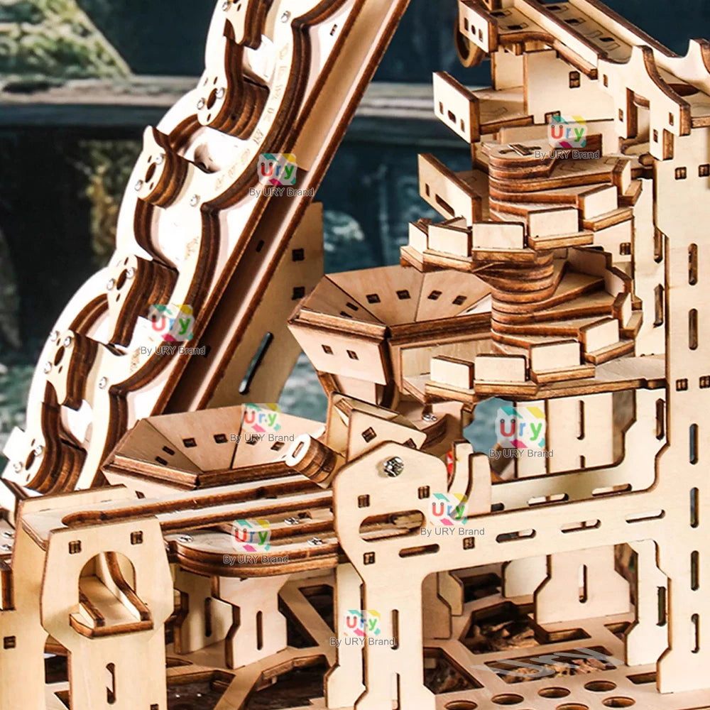 Ury 3D Wooden Puzzle Electric Track Device Marble Run Set Counter Current Compass Model Science Ball Maze Assembly Gift