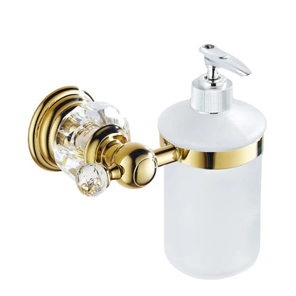 Luxury Gold Polished Brass Bathroom Accessories Set - Wall-Mounted Crystal Bath Hardware Collection