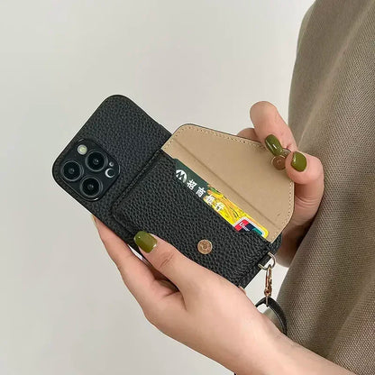 Lanyard Crossbody Strap Leather Phone Case for iPhone 17 Air 16 15 Plus 14 13 12 11 Pro Max  Wallet with Card Holder Cover