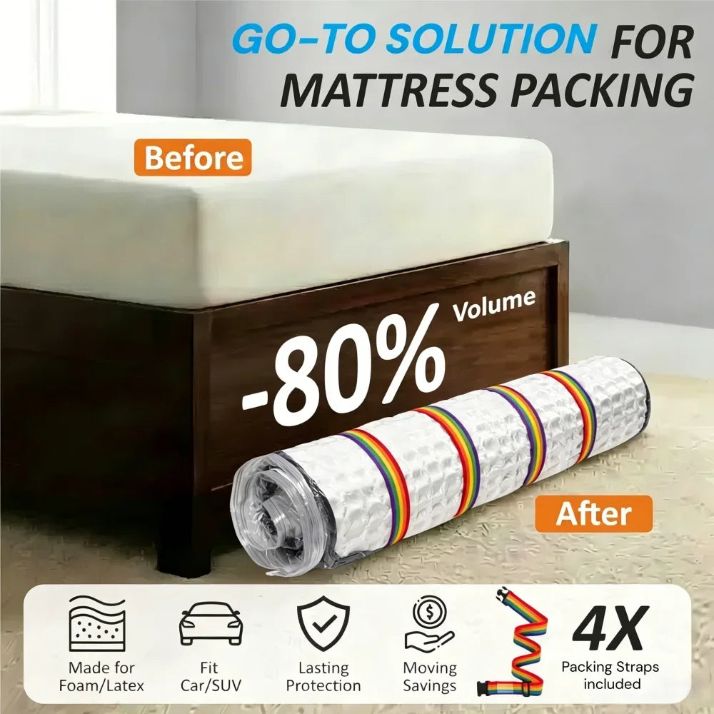 Mattress Vacuum Compression Bag for Latex Memory Foam 80% Space Saving Moving Storage Queen King Reusable Dustproof 2026