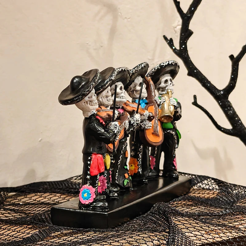 Day of the Dead Skeleton Band Statue Creative Resin Holiday Sculpture for Festive Decoration Ornament