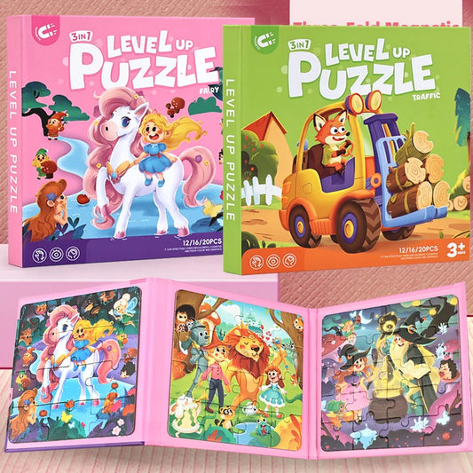 New Kids Magnetic Jigsaw Book Puzzle Game Baby Early Learning Animal Fruit Traffic Cognition Educational Toy Gifts for Children