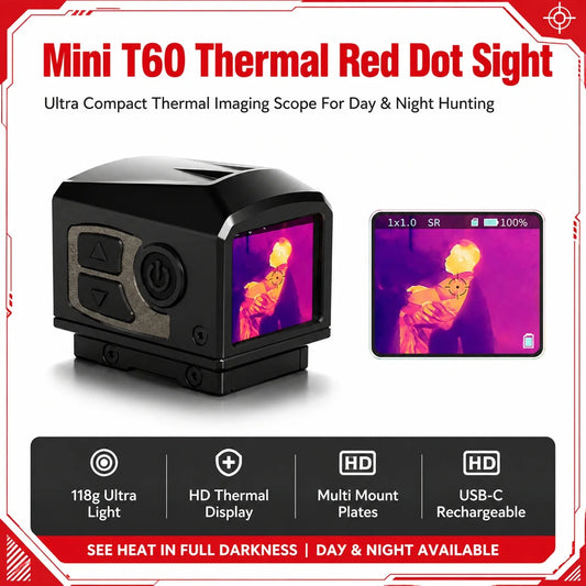 T60 Mini Thermal Imaging Camera Scope 768X576 Touch Infrared Thermal Tactical Optic Scope 1X-2X Digital Zoom Compact For Hunting