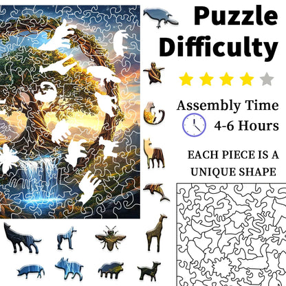 Tree of Life Waterfall River Wooden Puzzle for Adults | Uniquely Shaped Irregular Creative Family Game – Eco-Friendly Wood Craft