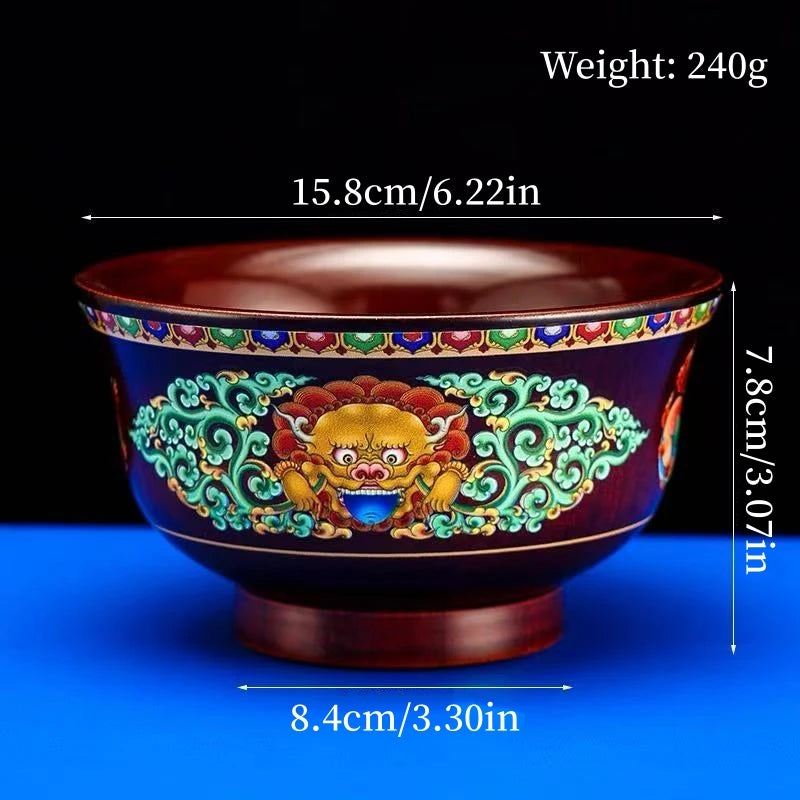 Tibetan-Style Solid Wood Dark-Colored Tsampa Bowl,Auspicious Wooden Butter Tea Bowls,Handicraft Holy Water Bowl Buddhist Item
