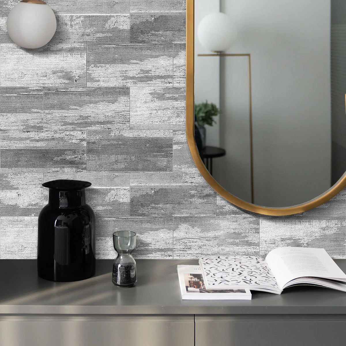 16/32/64PCS Retro Grey Wood Pattern Vintage Tile Sticker 3d Matte Thickened Foam Wall Sticker Self-Adhesive Wallpaper Kitchen