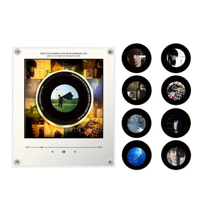 Creative Vinyl Disc Player Fridge Magnet Decor,with 9Pcs NFC Rotating Disc Cards ,NFC Sensing Retro Player With Night Light