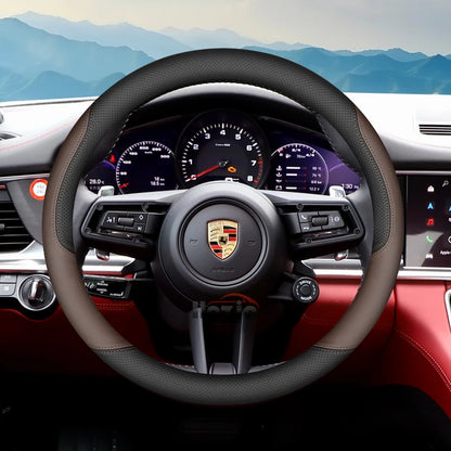 Leather Car Steering Wheel Cover for Porsche Cayenne Macan Panamera 718 2024 2025 Accessories