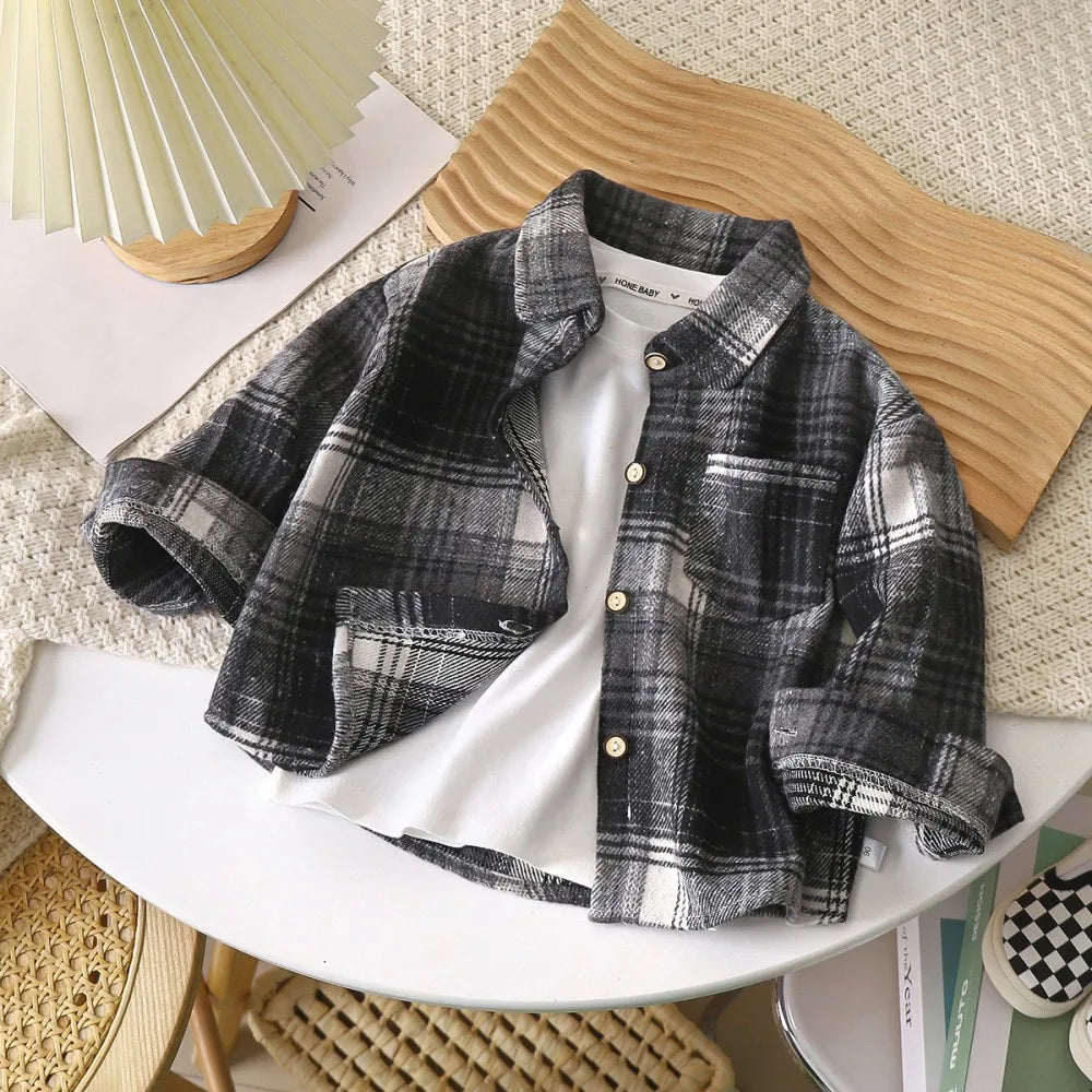 Autumn Toddler Boys Clothes Long Sleeve Plaid Shirts for Kids 1 to 6 Years Children Lapel Tops Baby Casual Outerwear Coats