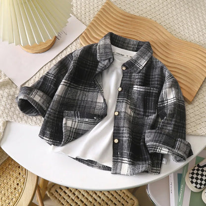 Autumn Toddler Boys Clothes Long Sleeve Plaid Shirts for Kids 1 to 6 Years Children Lapel Tops Baby Casual Outerwear Coats