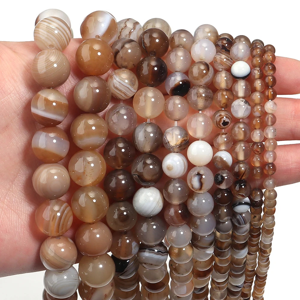 1 String 4/6/8/10/12mm Light Brown Striped Agate Beads Natural Stone Beads for Jewelry Making DIY Bracelet Necklace Supplies