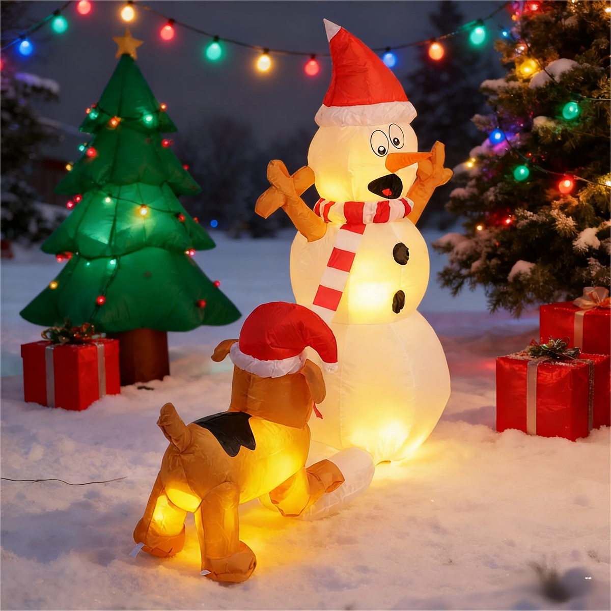 4 FT Inflatable Snowman with Dog Christmas Blow Up Yard Decorations, Snowman Bite Dog with LED Lights, for Indoor Outdoor Yard