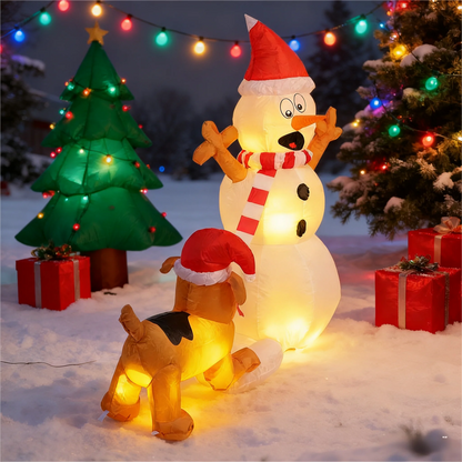 4 FT Inflatable Snowman with Dog Christmas Blow Up Yard Decorations, Snowman Bite Dog with LED Lights, for Indoor Outdoor Yard