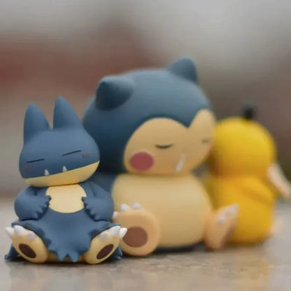 3pcs Pocket Monsters Sleeping Psyduck Snorlax Anime PVC Figure Set Cute Mini Spirit Doll Collection Model Toy Desktop Decor Gift