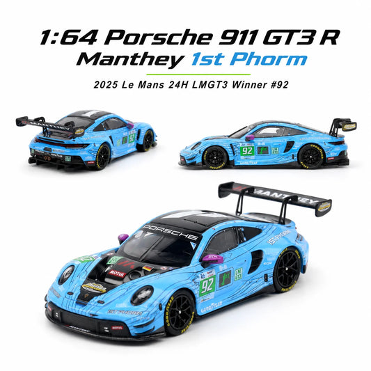 Trends Hobby 1:64 Porsche 911 GT3 R Manthey 1st Phorm - 2025 LeMans 24H LMGT3 Winner #92 Toy Model Car Free Wheels Collection