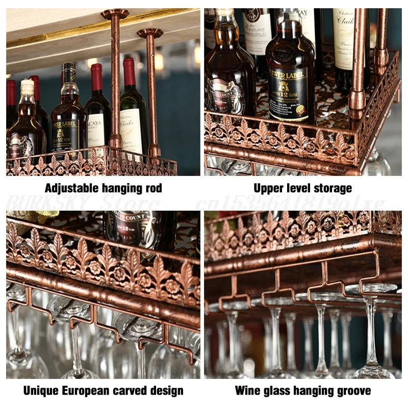 Metal Stemware Wine Glass Rack Hanging Ceiling Cup Holder Organizer Storage Rack For Home Bar Restaurant Wine Display Stand