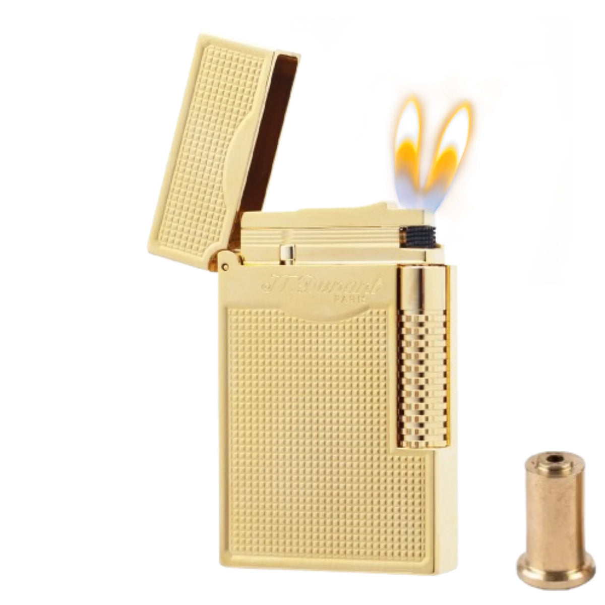 JT.Dunant Lighter Luxury Gold Double Flame Ignition Ding Sound Refillable Butane Gas Lighter Best Gift for Men Husband Boyfriend
