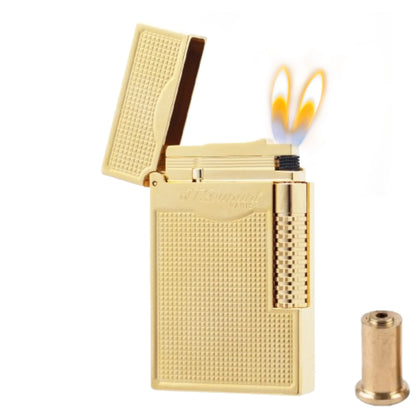 JT.Dunant Lighter Luxury Gold Double Flame Ignition Ding Sound Refillable Butane Gas Lighter Best Gift for Men Husband Boyfriend